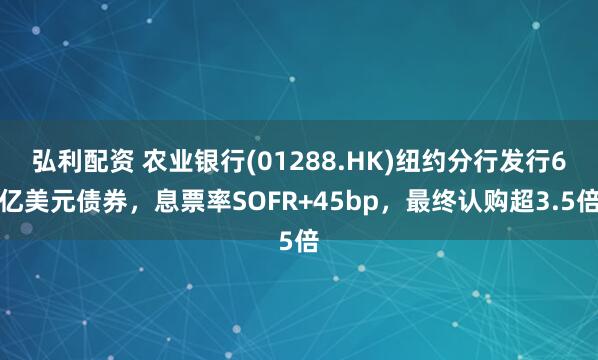 弘利配资 农业银行(01288.HK)纽约分行发行6亿美元债券，息票率SOFR+45bp，最终认购超3.5倍