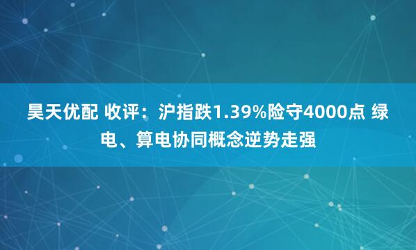昊天优配 收评：沪指跌1.39%险守4000点 绿电、算电协同概念逆势走强